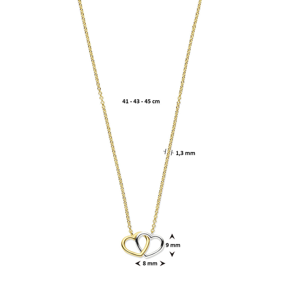 collier hartjes 41 - 43 - 45 cm 14K bicolor goud geel/wit