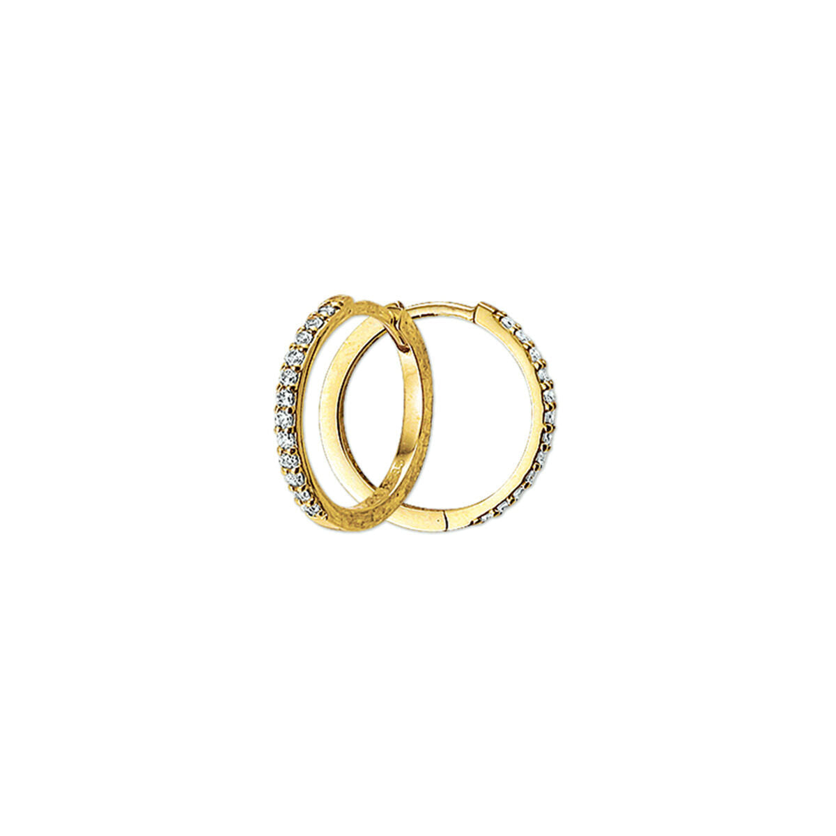 Boucles d'oreilles dorées avec zirconia, en forme de créoles.