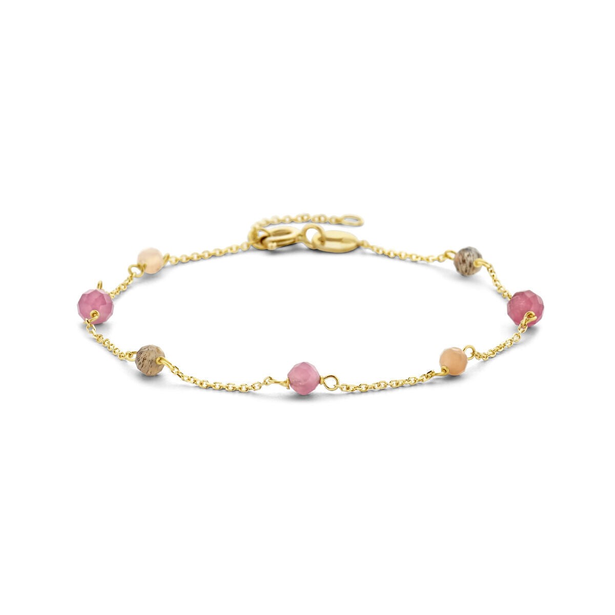 Bracelet en or jaune 14K avec perles de tourmaline multicolores.