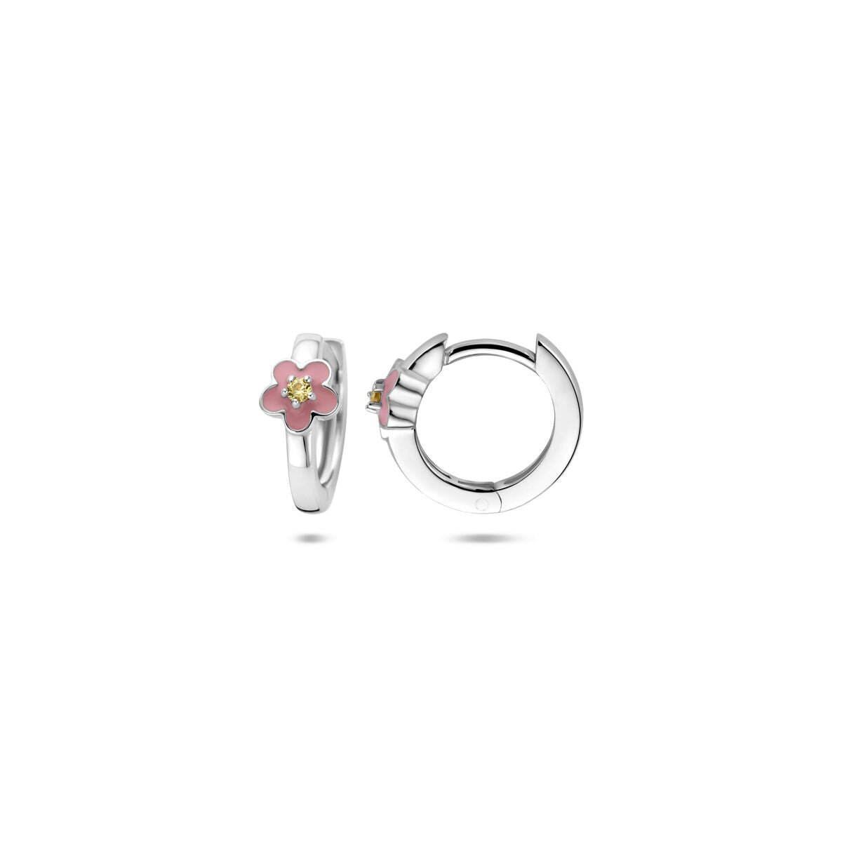 Boucles d'oreilles en argent avec fleur émaillée et zircone jaune – 12 x 4.5 mm