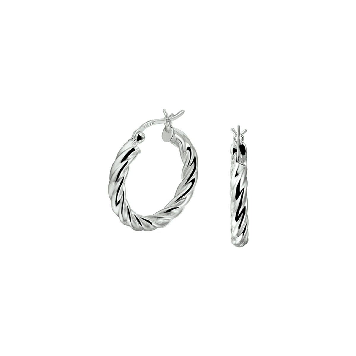 Boucles d'oreilles en argent rhodié, en forme de tube torsadé.