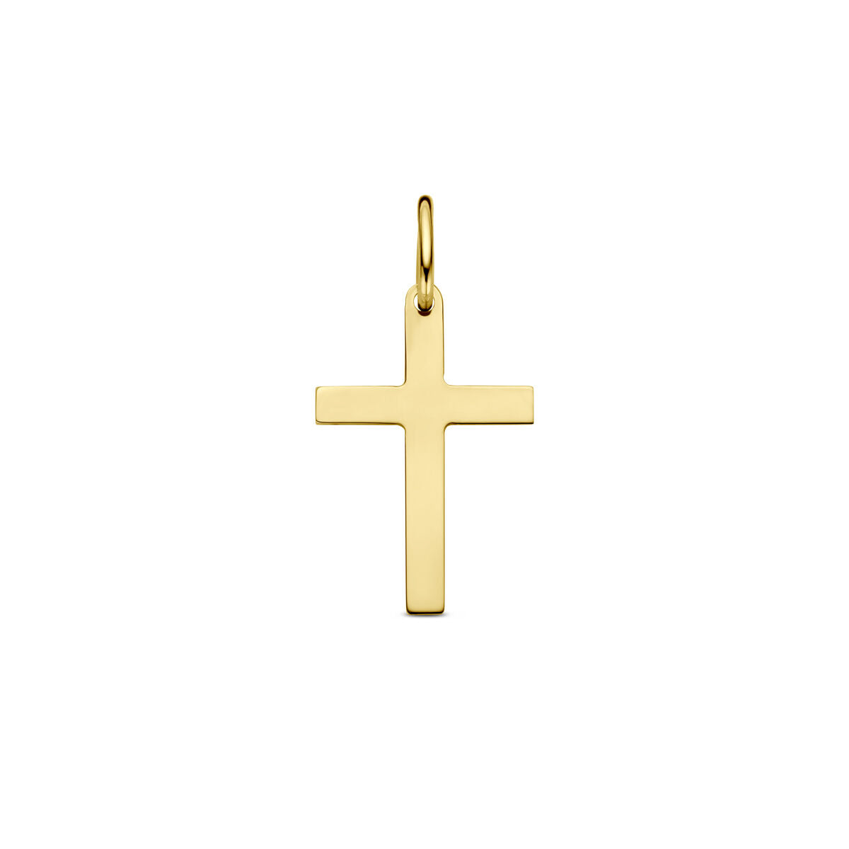pendentif croix en or jaune 14K, finition lisse et brillante.