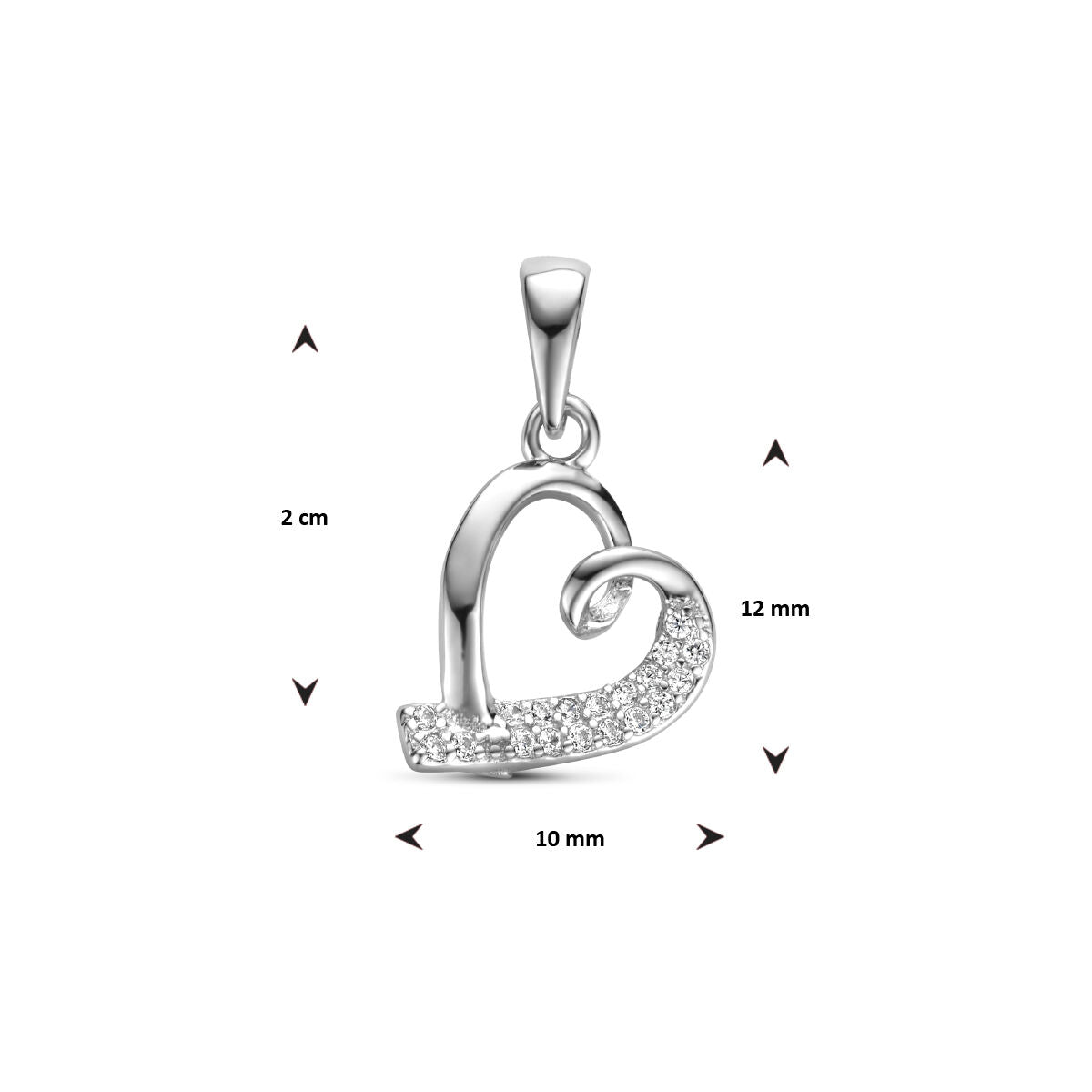 pendentif cœur zircone argent rhodié