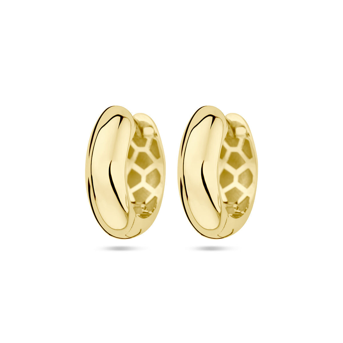 Boucles d'oreilles en or jaune 14K, de forme demi-ronde, d'une largeur de 5,0 mm.