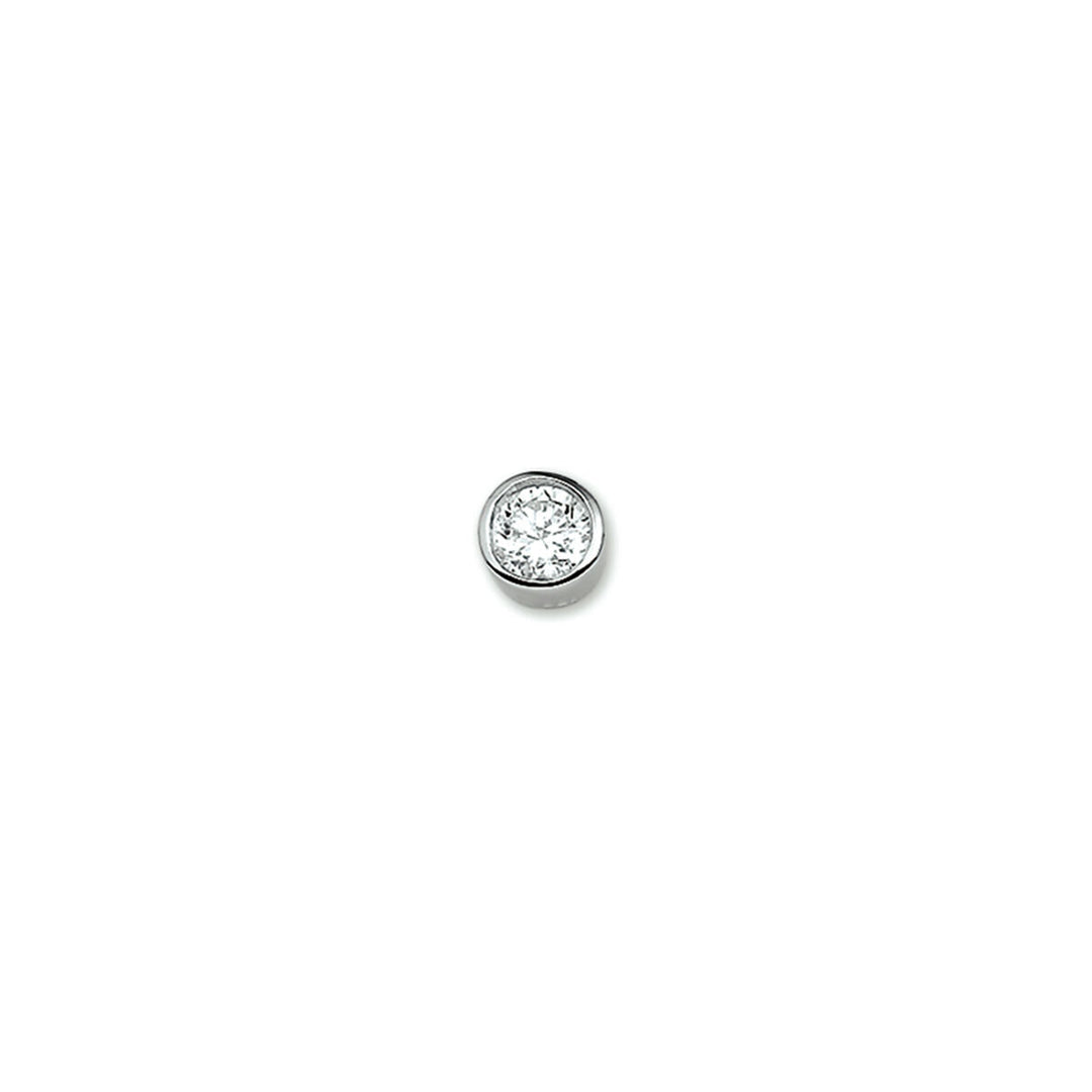 pendentif en zirconium, rond et brillant, monté sur un support argenté.