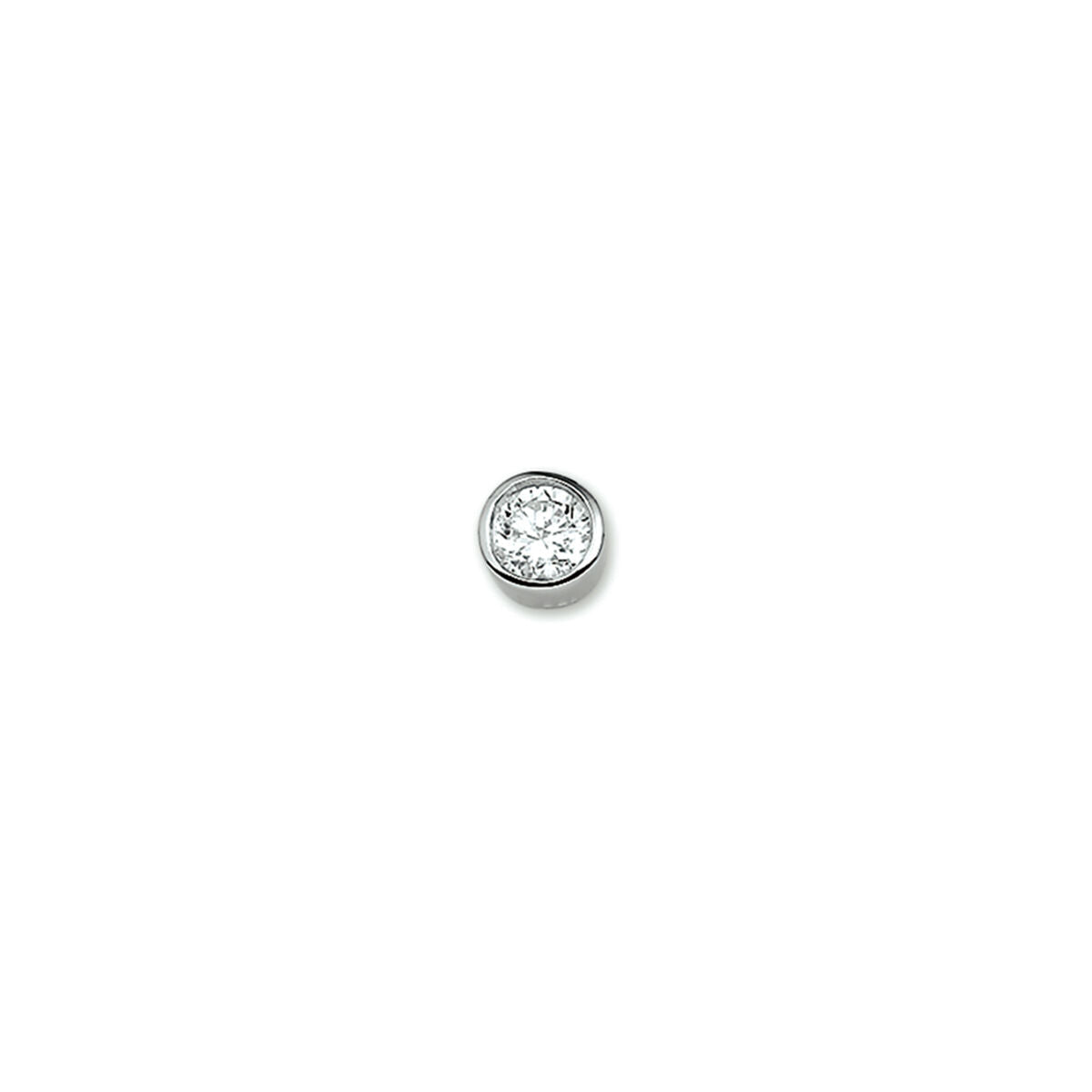 pendentif en zirconium, rond et brillant, monté sur un support argenté.