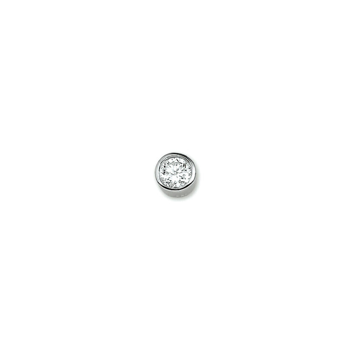 pendentif en zirconium, rond et brillant, monté sur un support argenté.