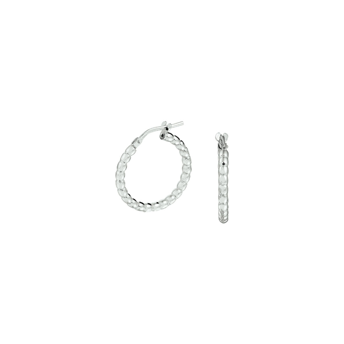 Boucles d'oreilles en argent rhodié, de forme ronde avec une finition lisse.