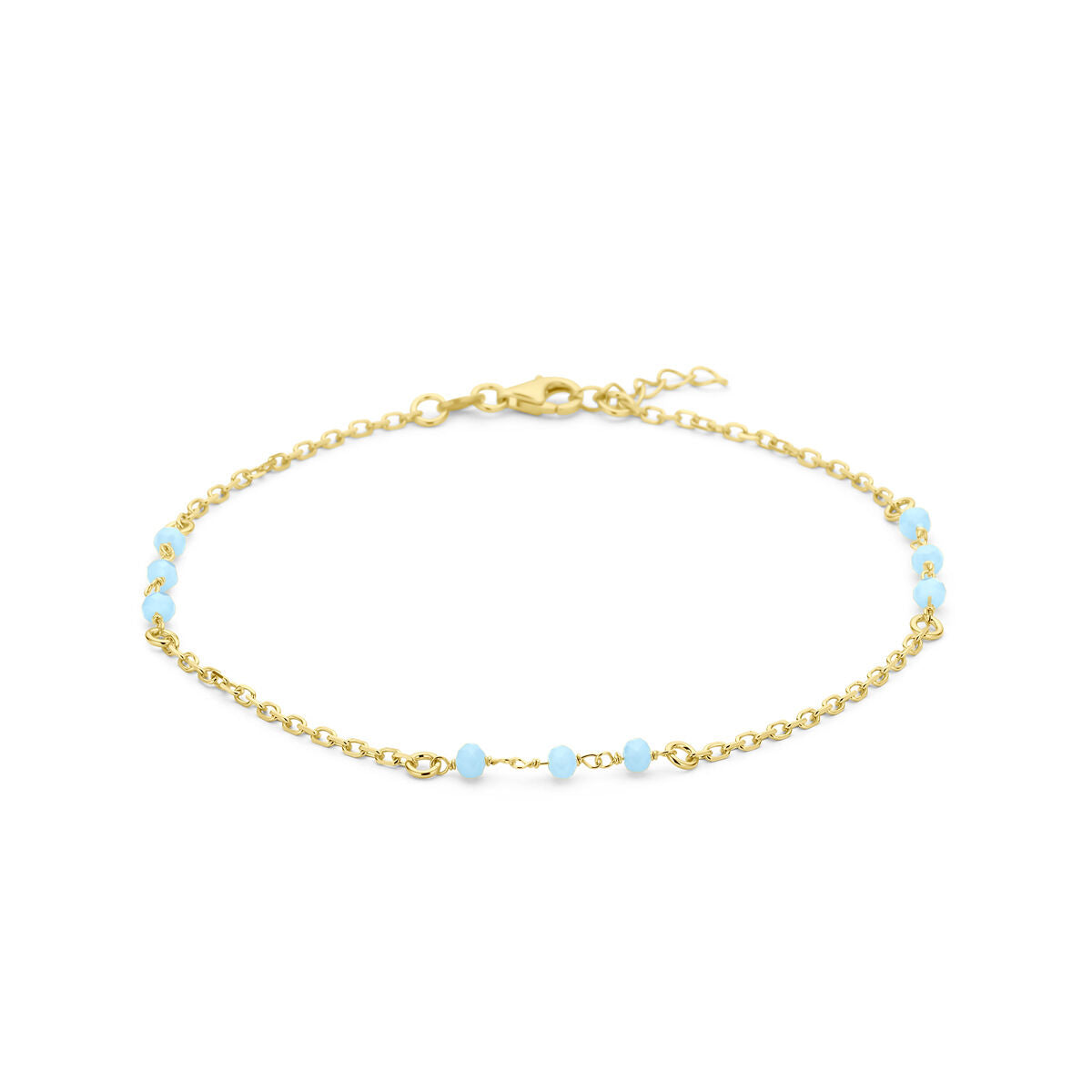 Bracelet en argent doré de 3 microns avec des perles en cristal bleu, longueur de 24 + 2 cm.