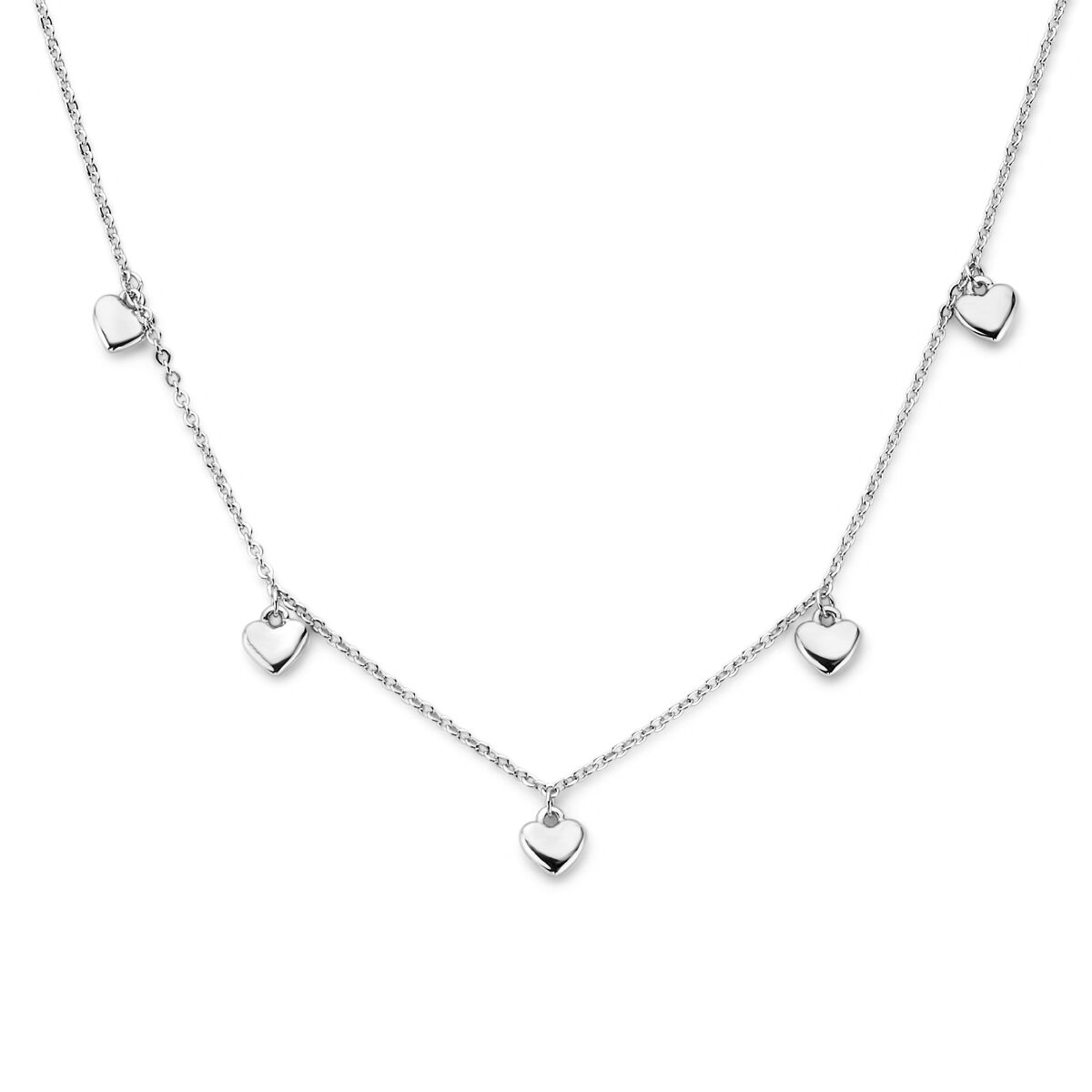 Collier en argent rhodié avec des pendentifs en forme de cœurs.