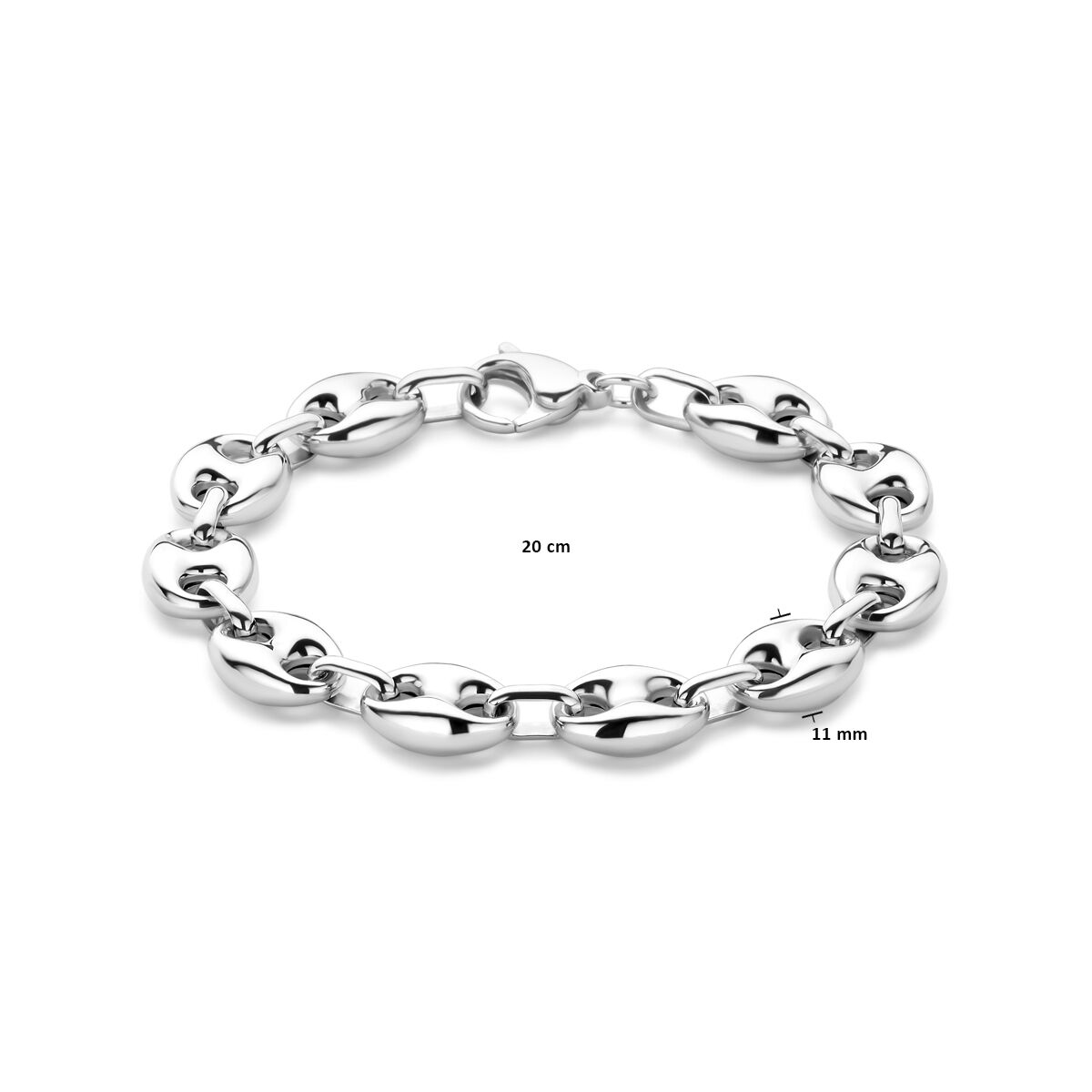 bracelet grain de café 11 mm 20 cm argent rhodié