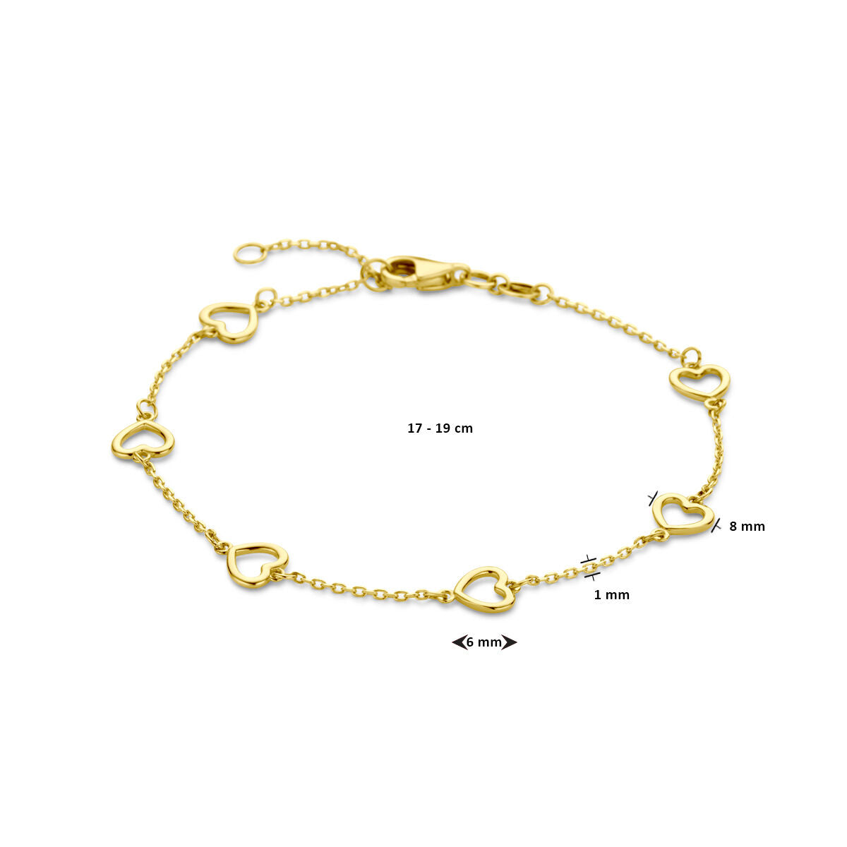 Bracelet en or pour femme cœurs 14K