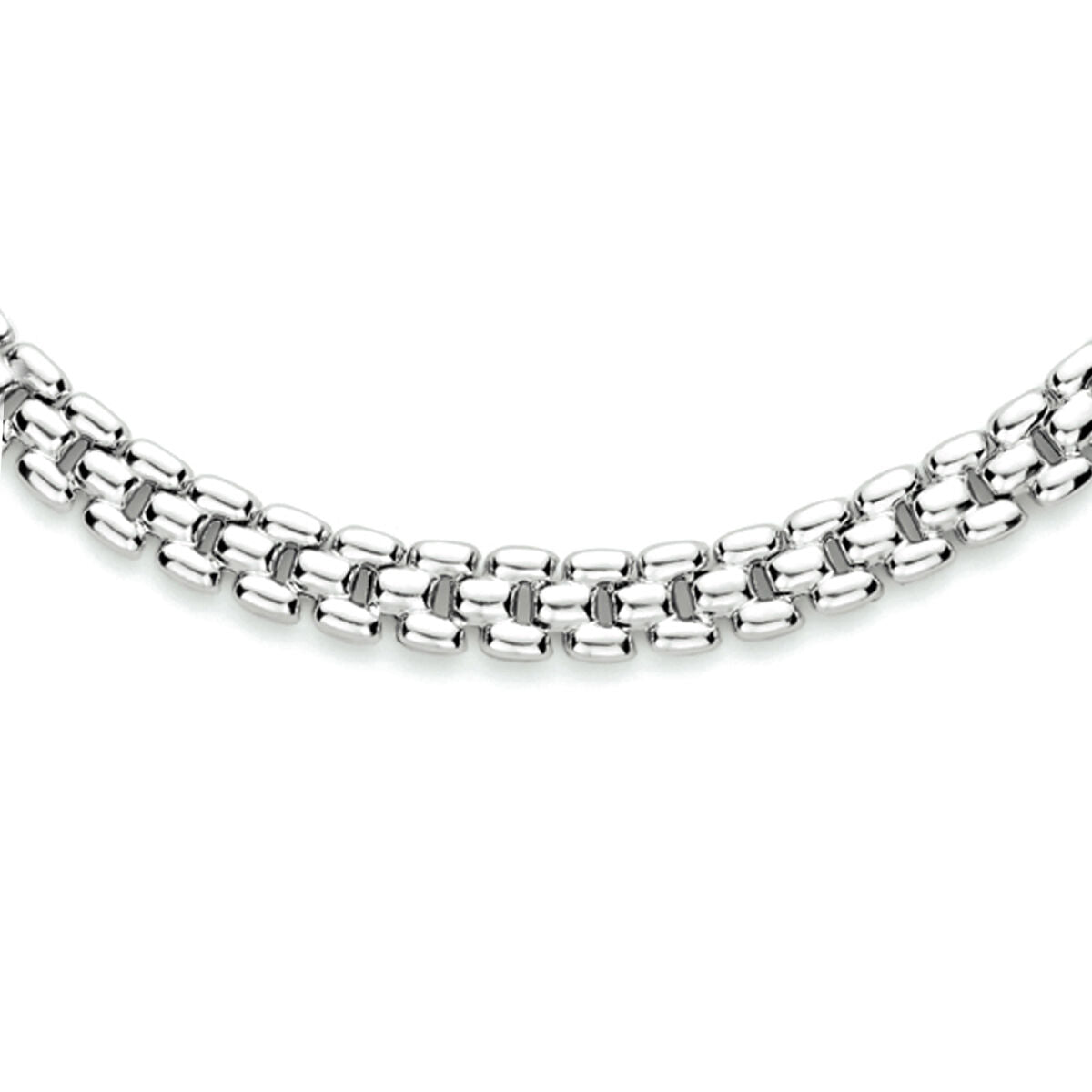 Collier en argent rhodié de 6,9 mm de large et 43 cm de long, avec un design en maillons.