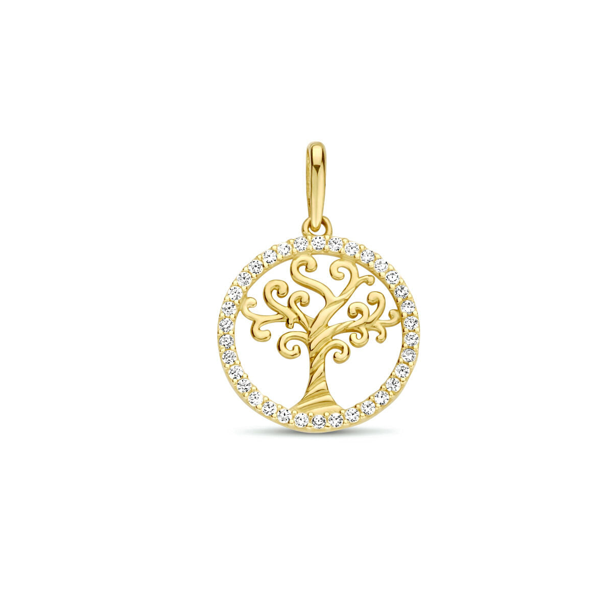 pendentif arbre de vie en or jaune 14K avec zircons.