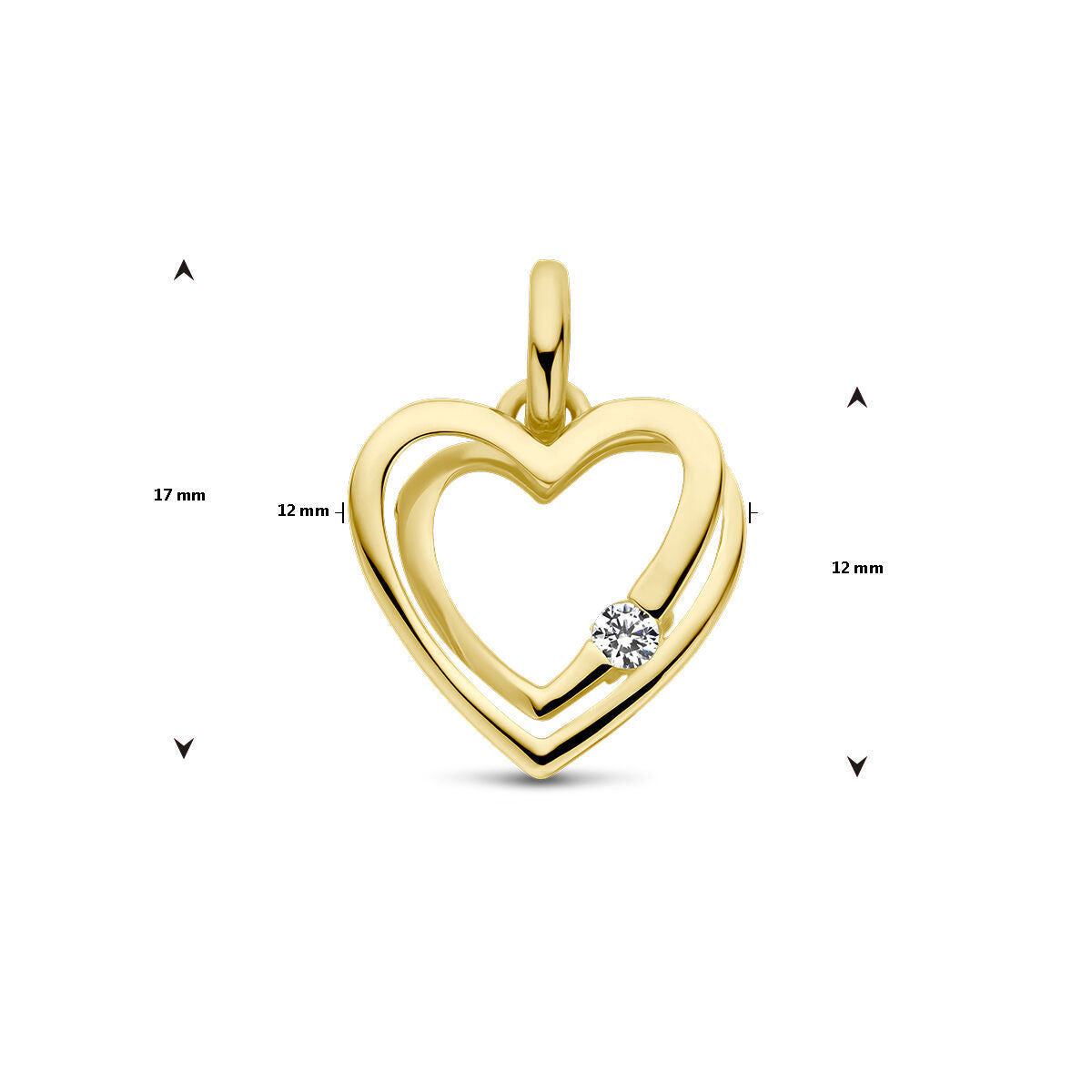pendentif cœur zircone or jaune 14K