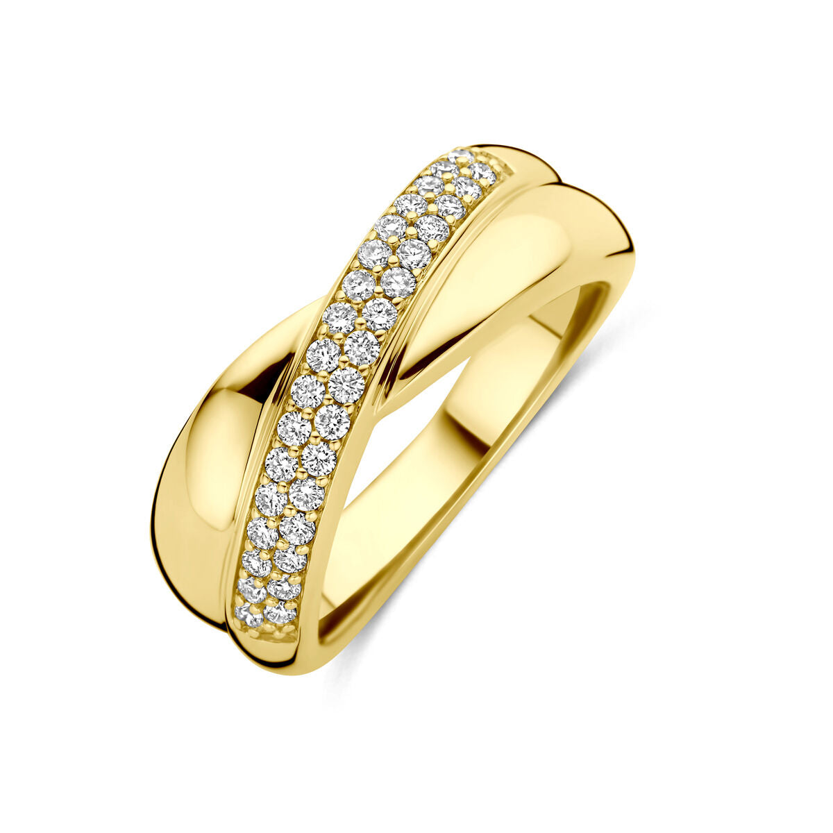 Bague en or jaune 14 carats ornée de diamants synthétiques de 0,30 ct.