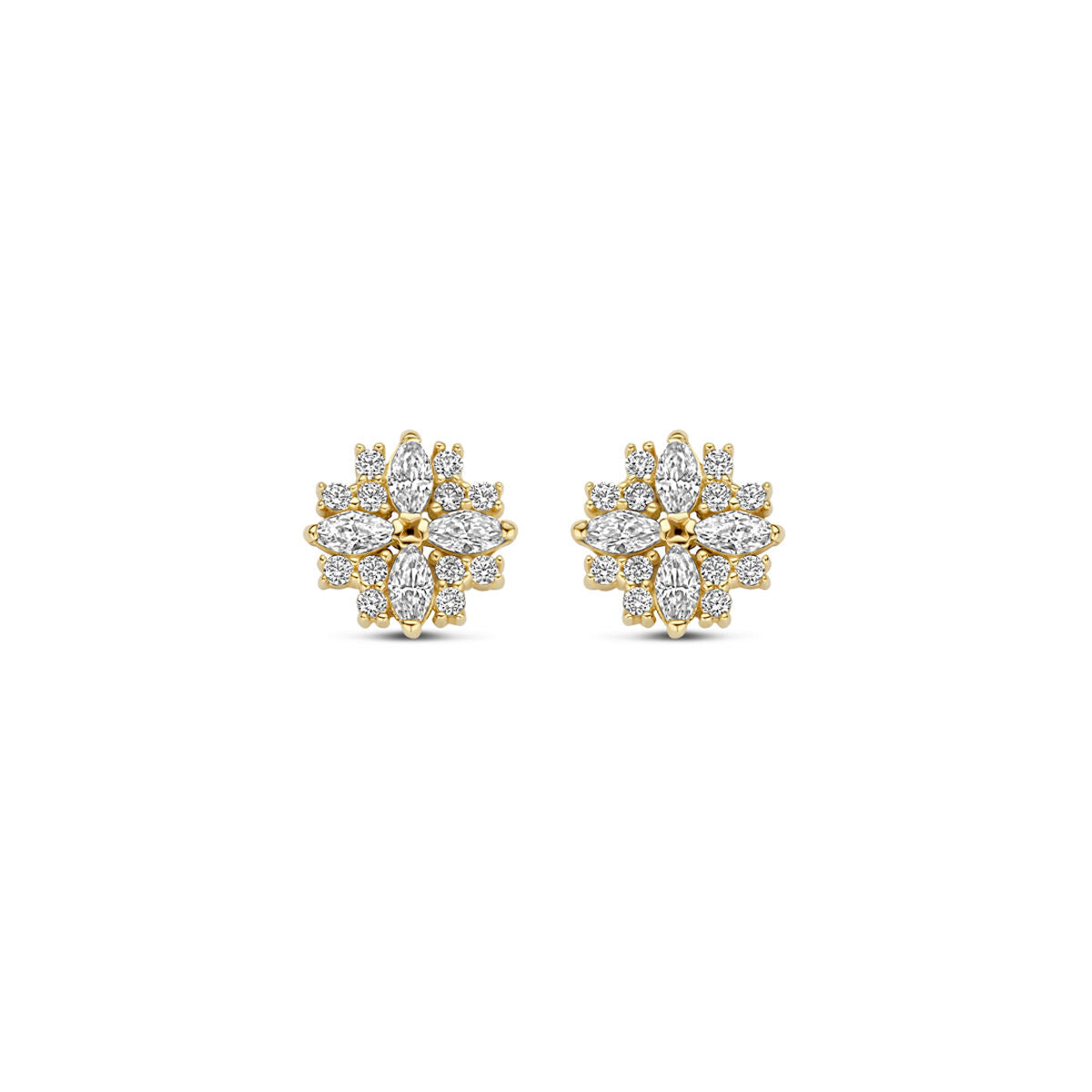 Boucles d'oreilles en or jaune 14K avec zircones, forme florale, 7 mm.