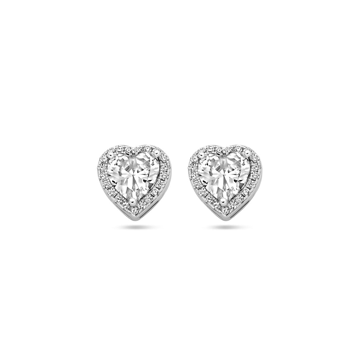 puces d'oreilles cœur zircone halo argent rhodié