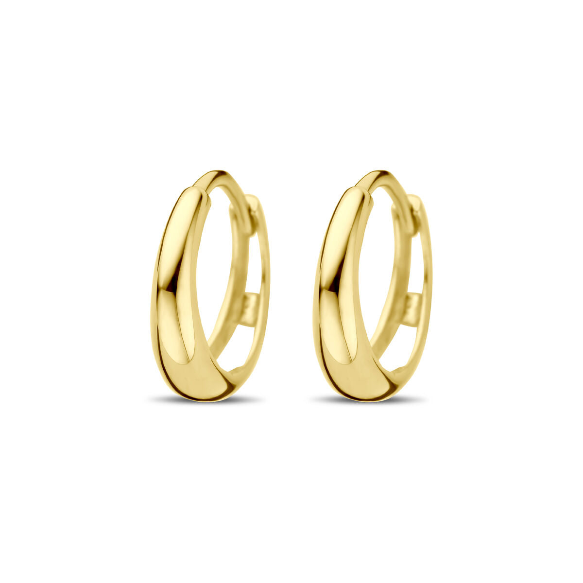 Boucles d'oreilles en or jaune 14K, d'un diamètre de 12,5 mm, avec un design lisse et moderne.