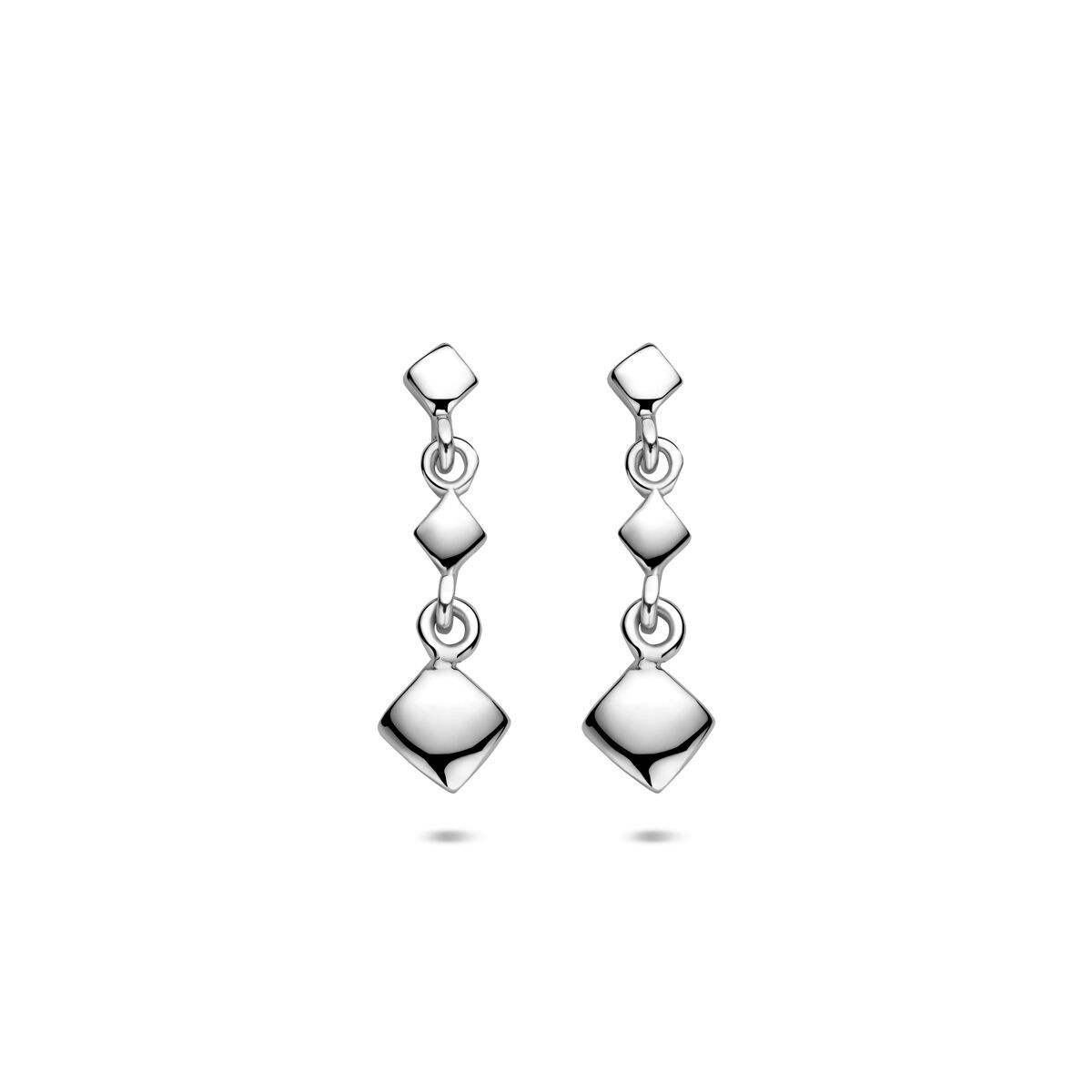 Boucles d'oreilles en argent rhodié 925, avec des formes géométriques suspendues.