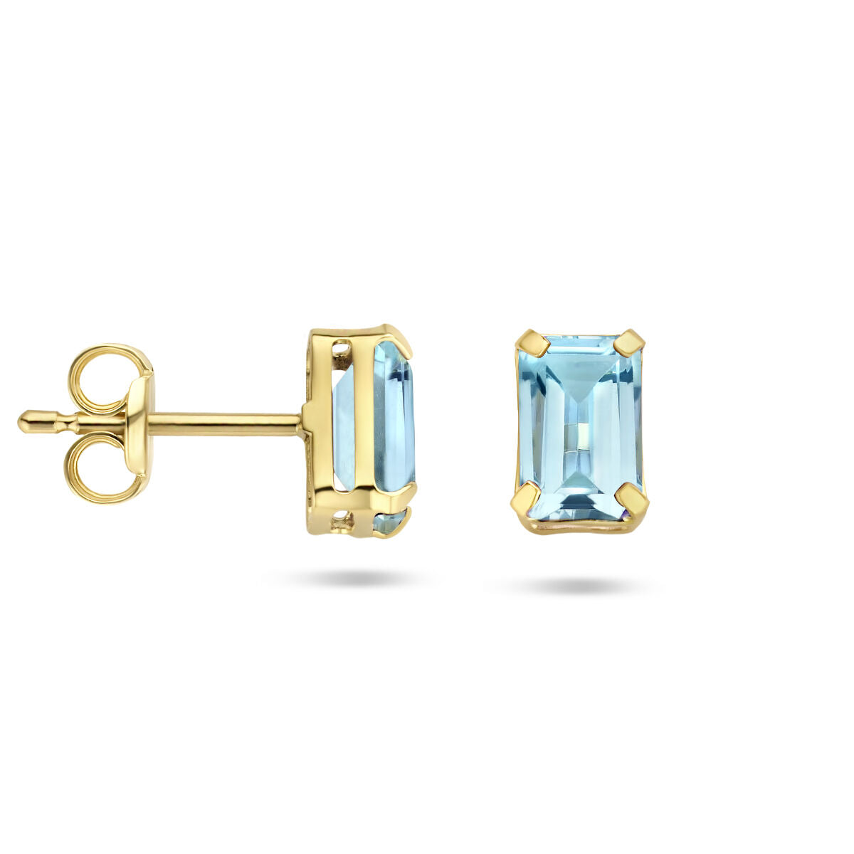 puces d'oreilles topaze bleue 14K or jaune