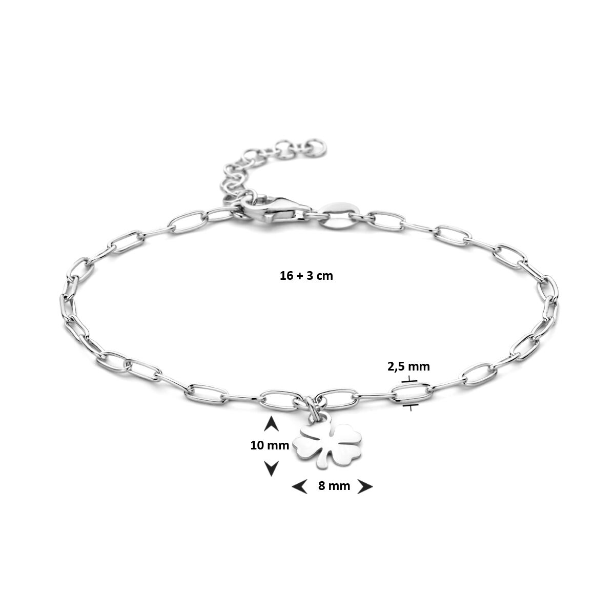 bracelet trèfle 16 + 3 cm argent rhodié