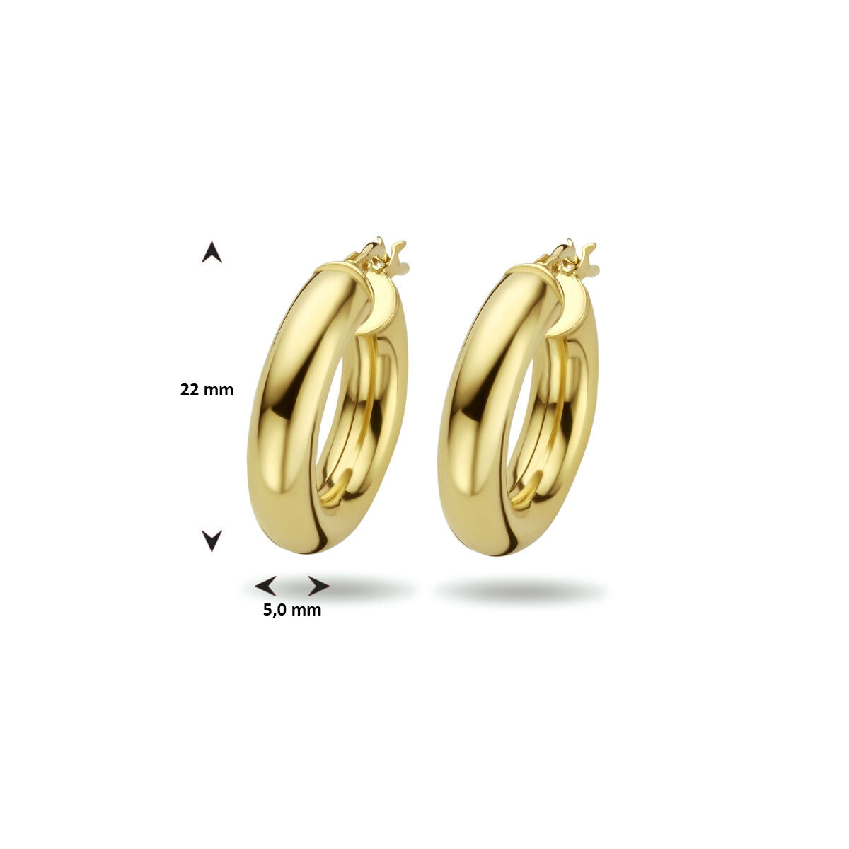 créoles tube rond 5,0 mm 1 micron argent plaqué or (jaune)