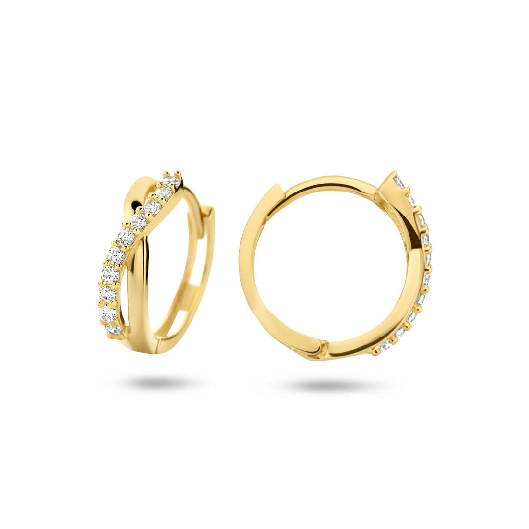 klapoorringen zirkonia 14K geelgoud