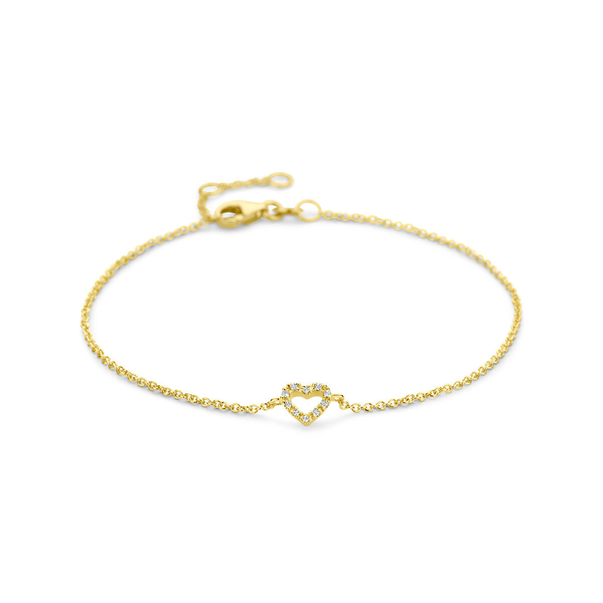 Bracelet en or 14K avec un motif en forme de cœur et un diamant.