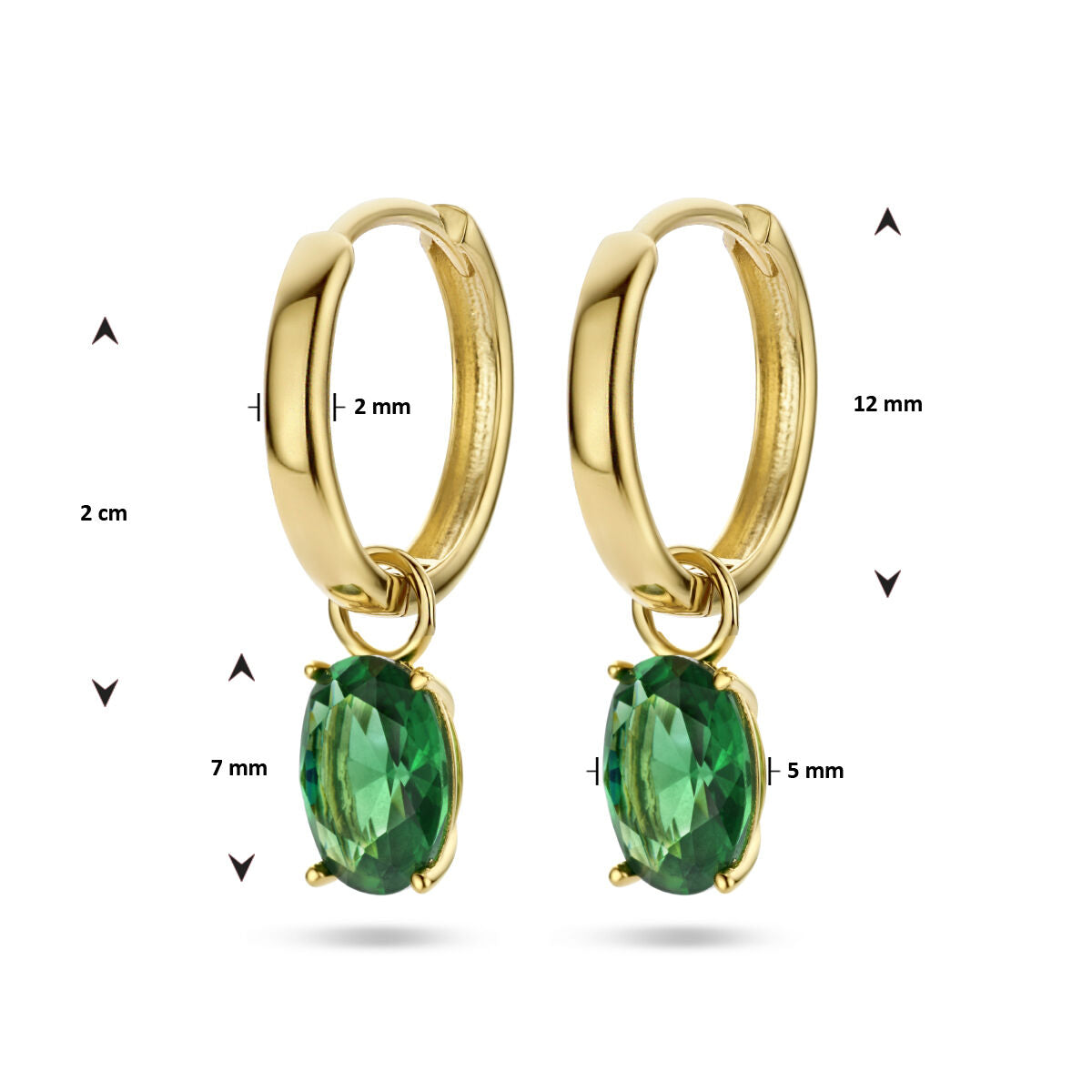 créoles pendentif vert zircone 14K or jaune