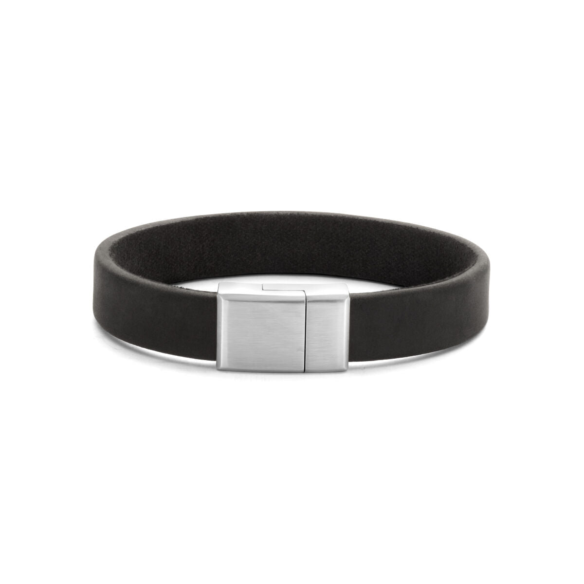 Bracelet en cuir noir de 12 mm avec fermoir en acier inoxydable.