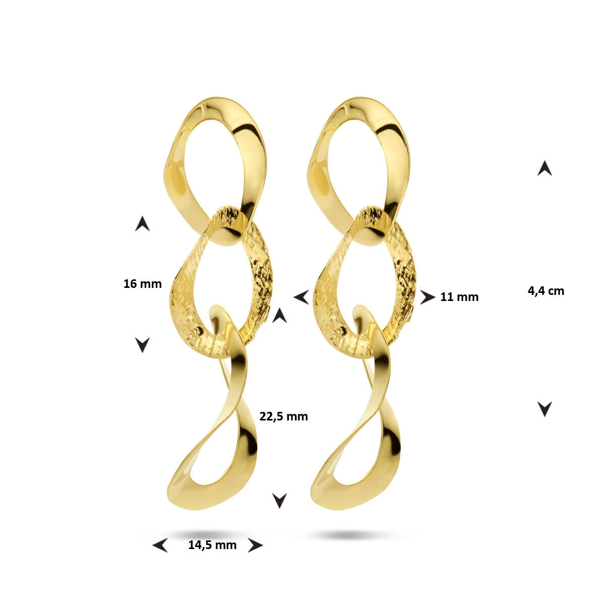 boucles d'oreilles ovales poli/mat 1 micron argent plaqué or (jaune)
