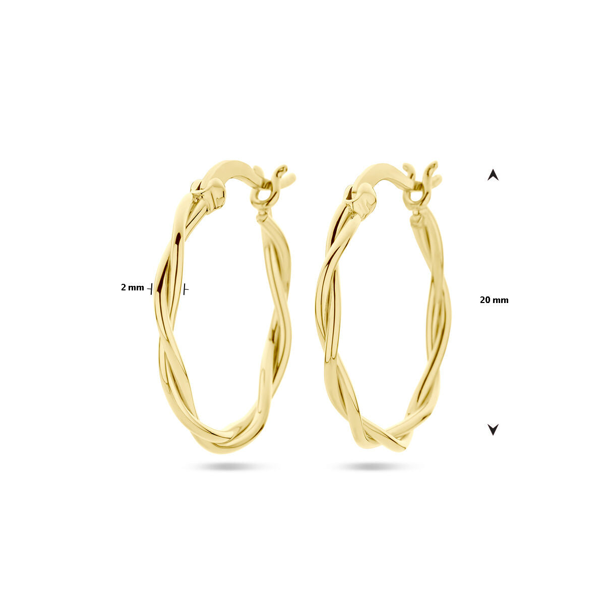 créoles tube torsadé 2,0 mm 1 micron argent plaqué or (jaune)