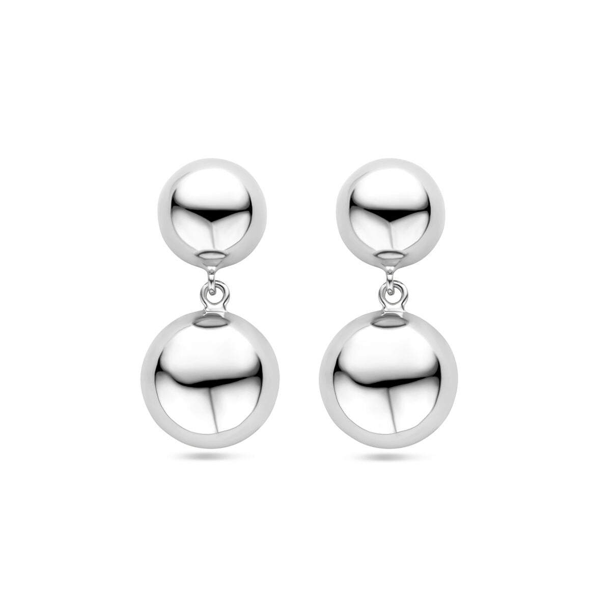 Boucles d'oreilles en argent rhodié, composées de deux demi-sphères brillantes de 31 mm.