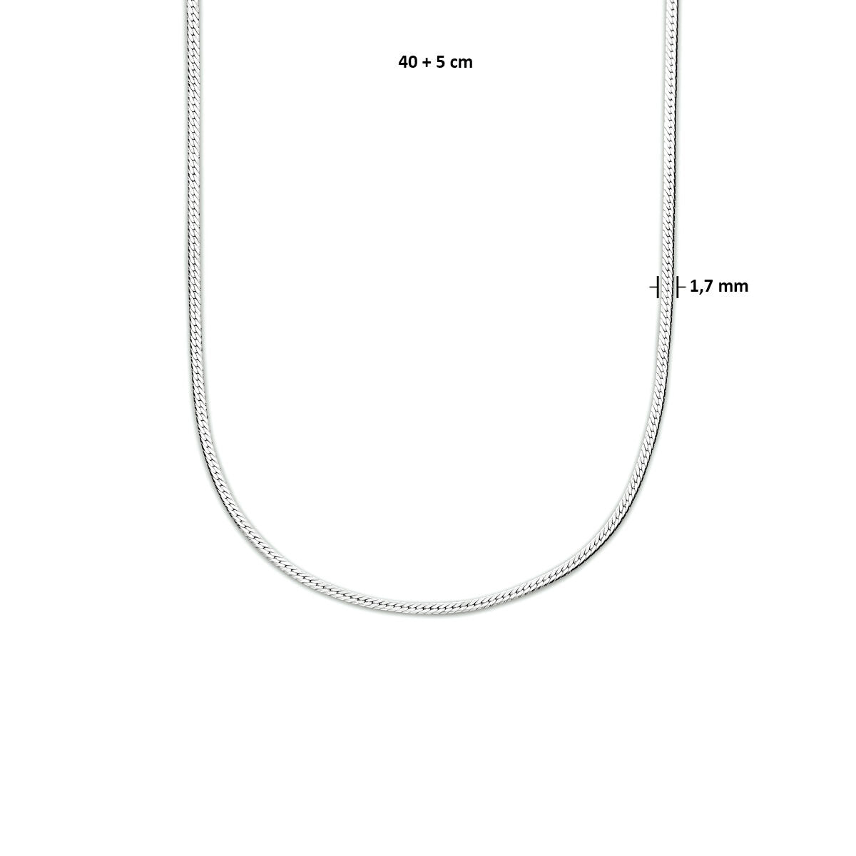 collier serpent plat 1,7 mm 40 + 5 cm argent rhodié