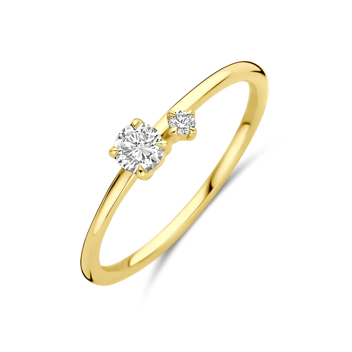 Bague en or jaune 14K avec deux diamants de laboratoire, dont un de 0,20 ct.
