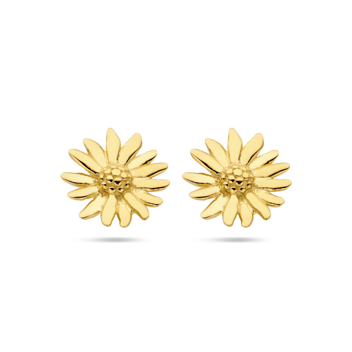 Boucles d'oreilles en forme de marguerite en argent doré jaune.
