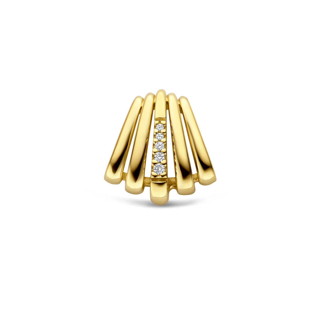 Pendentif en or jaune 14 carats avec des diamants disposés en ligne.