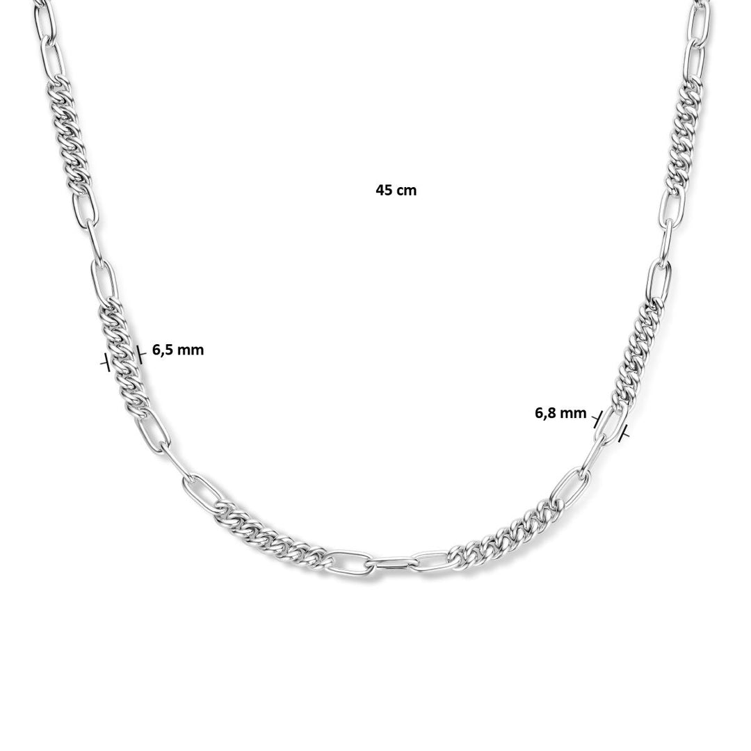 combi-collier gourmette en paperclip ronde buis 6,8 mm 45 cm zilver gerhodineerd