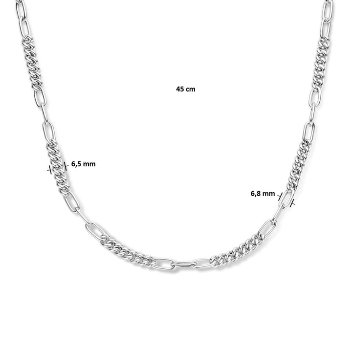 combi-collier gourmette en paperclip ronde buis 6,8 mm 45 cm zilver gerhodineerd
