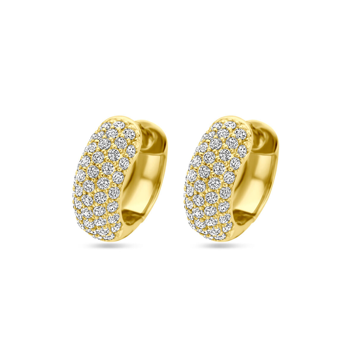Boucles d'oreilles dorées en argent, ornées de zircones, de forme ovale et mesurant 16 mm.