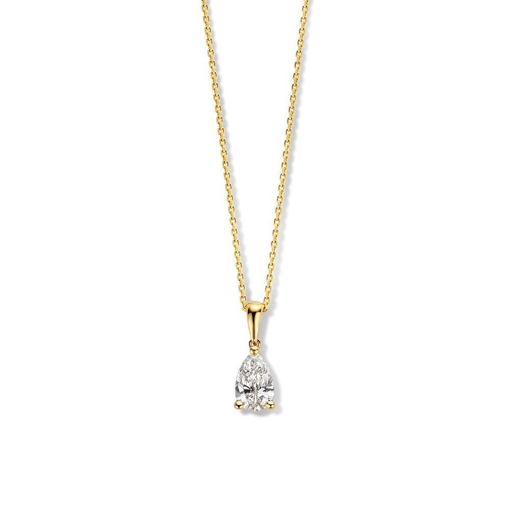 Collier en or jaune avec un pendentif en forme de goutte et un diamant de 0,50 carat.