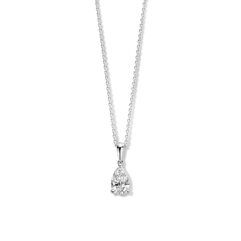 Collier en or blanc avec un pendentif en forme de goutte et un diamant de 0,50 carat.