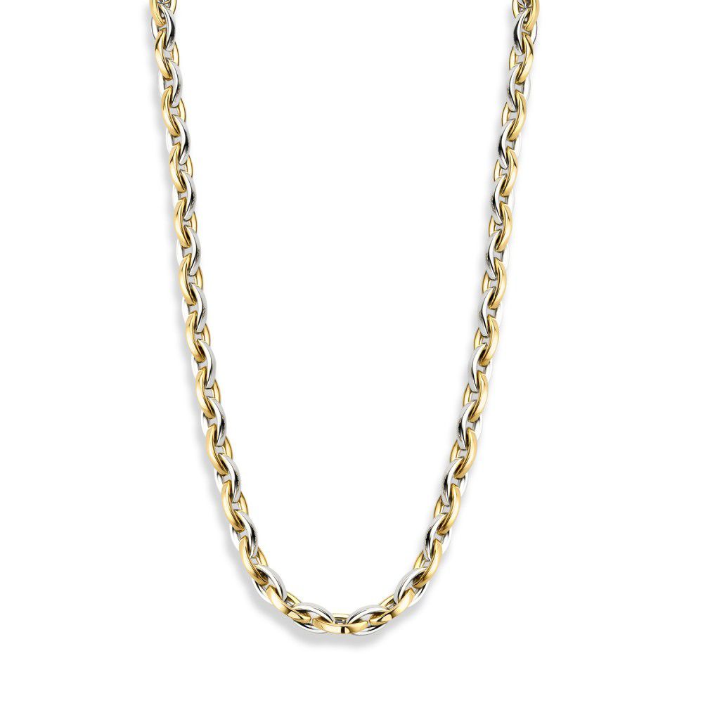 Collier en or jaune et blanc de 14 carats, maillon torsadé, longueur 45 cm.
