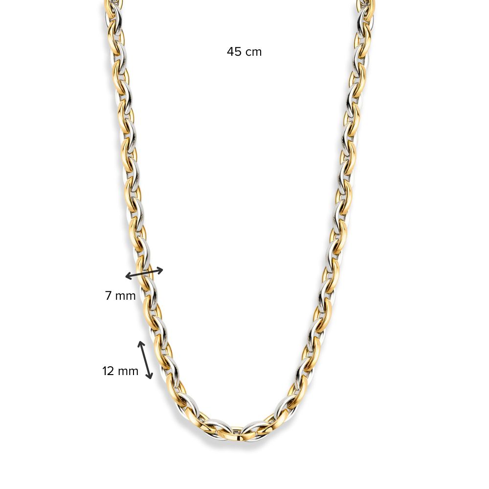Collier en or jaune/blanc 14 carats, 45 cm avec créoles