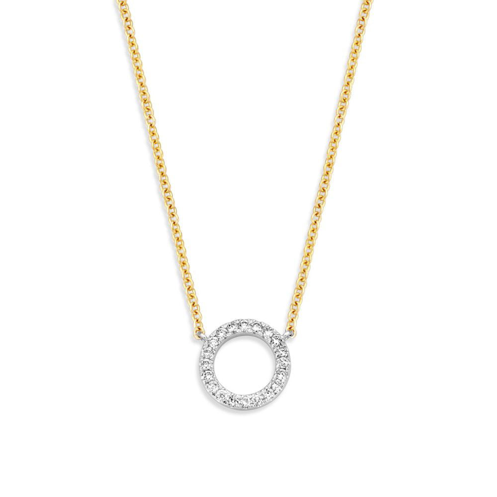 Collier en or jaune avec pendentif en diamants, cercle brillant, chaîne délicate.