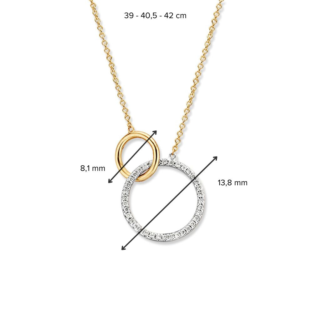 Collier en or jaune 14 carats avec deux cercles entrelacés et diamant 0,11 crt