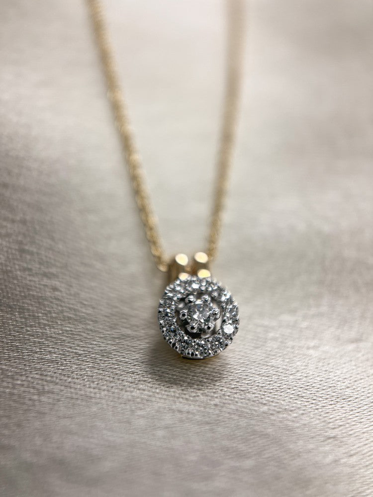 Pendentif Entourage en Diamant sur Chaîne Ancre en Or 0.12 crt