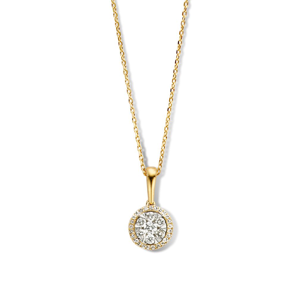 Collier en or jaune avec pendentif en diamants en sertissage invisible, 0,23 crt.