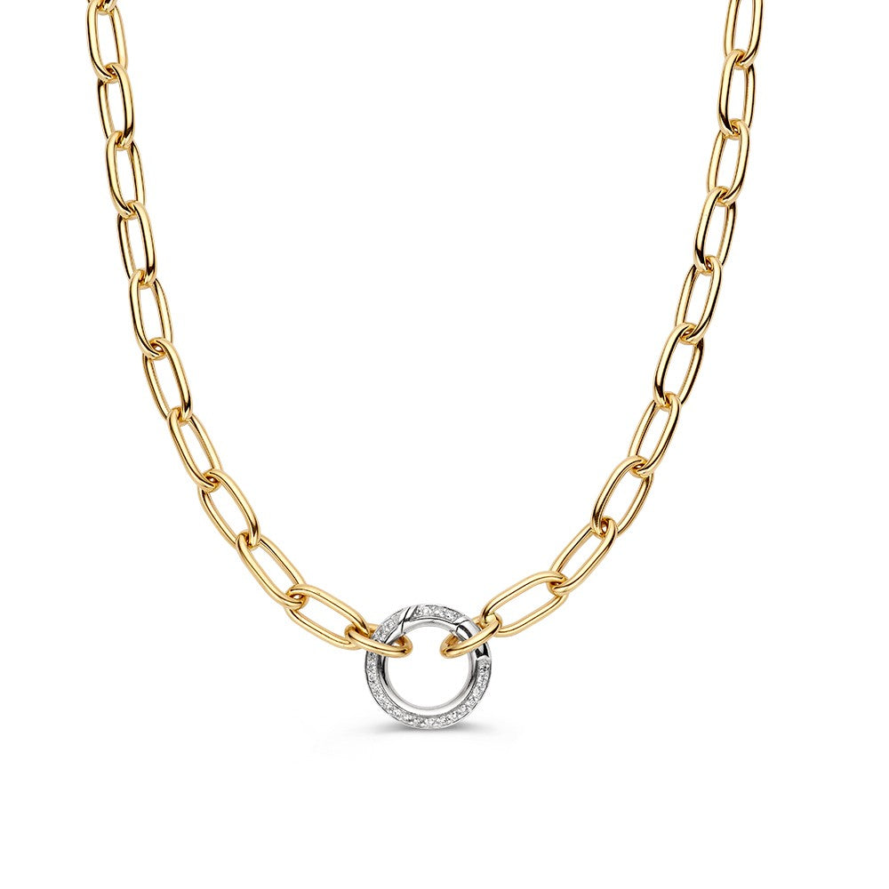 Collier en or jaune avec un fermoir en diamant de 0,42 ct H/SI-1 et maillons ovales.